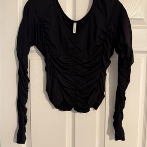 HALARA Black Ruched Long Sleeve Blouse
